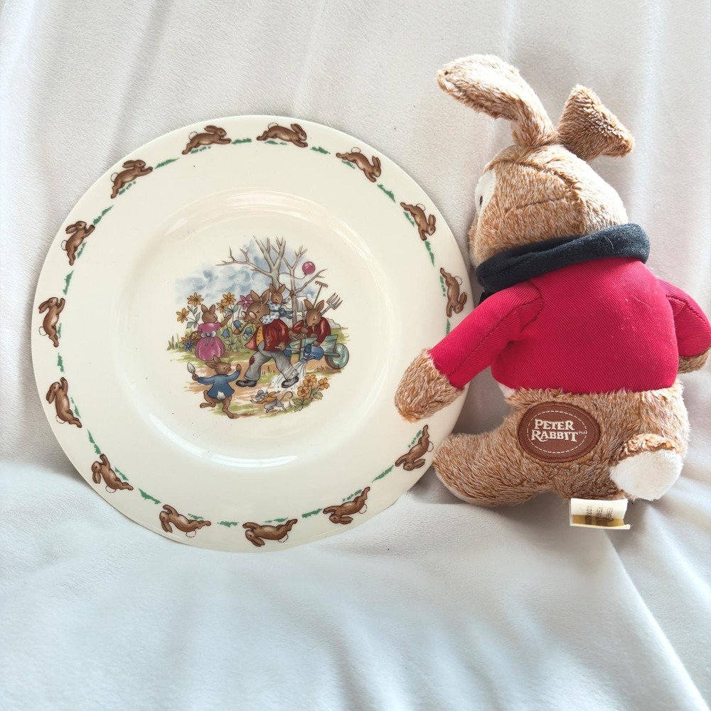 Peter Rabbit Plush & Royal Doulton Bunnykins PlateLot Nursery Gift Easter Rabbit - Picture 5 of 9